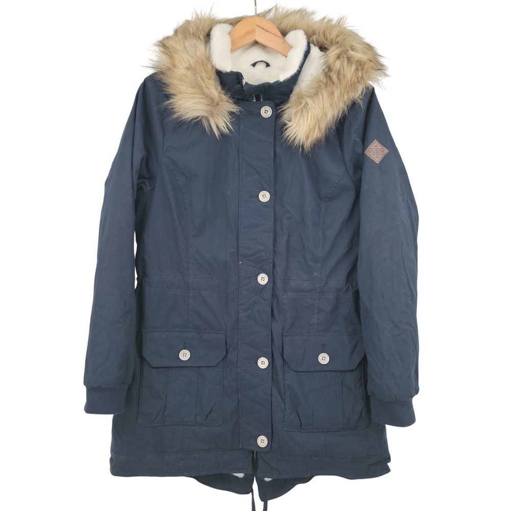 NWT Hollister Parka Jacket Women XL Navy Blue Faux Fur Sherpa Lined
Heavyweight